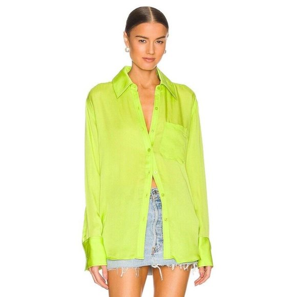 L'Academie Lenae Shirt Lime Green Collar - Picture 2 of 4
